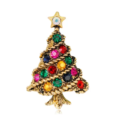 Fashion Multicolor Rhinestone Christmas Tree Alloy Brooch for Women Party