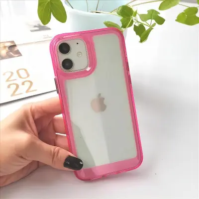Simple Transparent Electroplated Button Acrylic Apple Phone Case