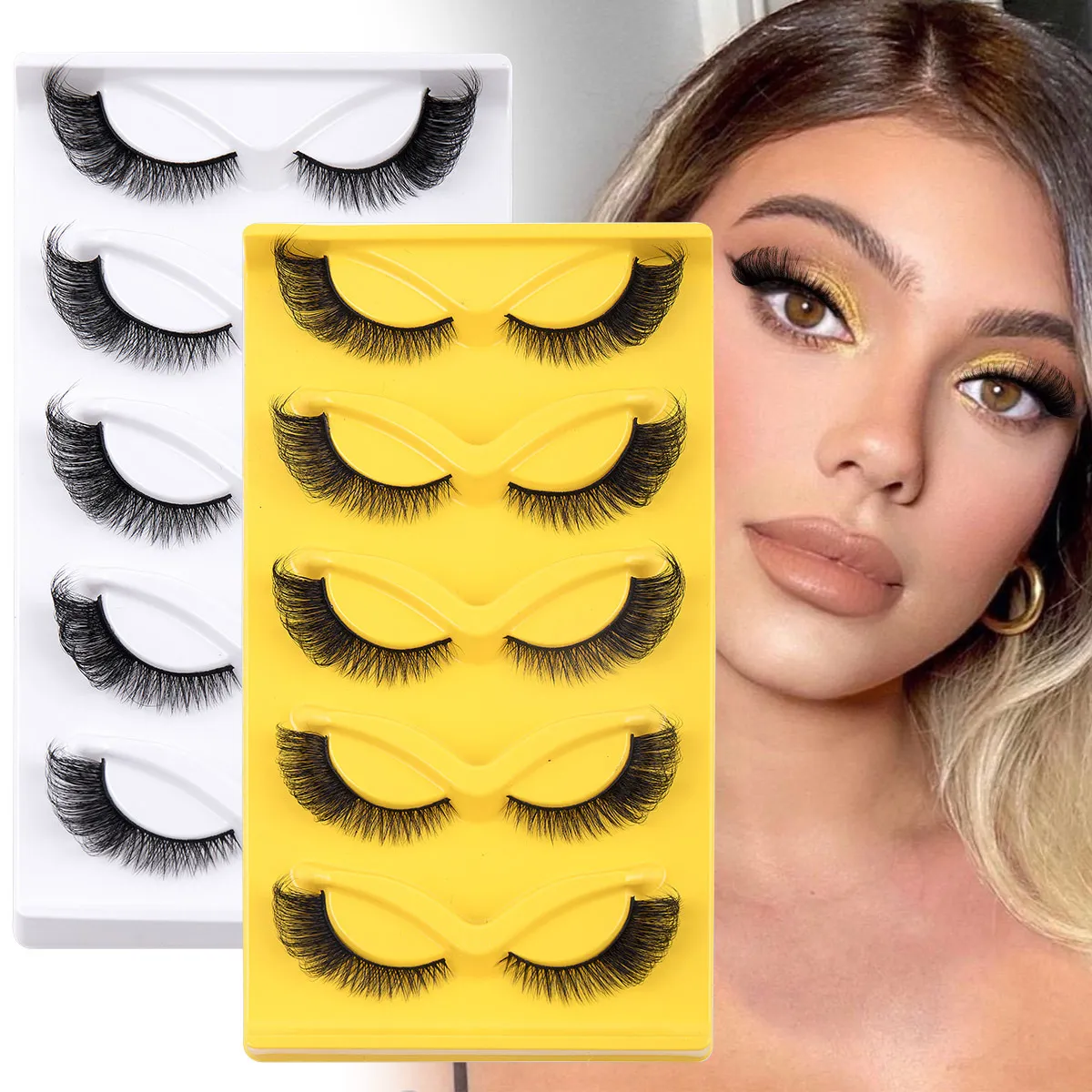 Women Simple Natural Thick 5 Pairs False Eyelashes Chemical Fiber