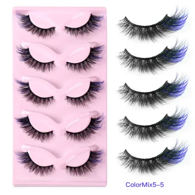 Women Simple Natural Thick 5 Pairs False Eyelashes Imitation Mink