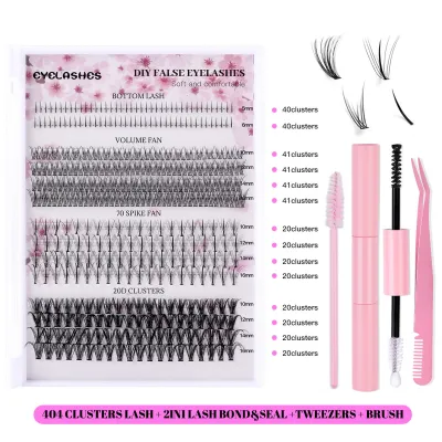 Women Simple Segmented Cluster False Eyelash Set with Glue and Tweezers Beauty Eyelashes