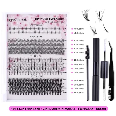 Women Simple Segmented Cluster False Eyelash Set with Glue and Tweezers Beauty Eyelashes