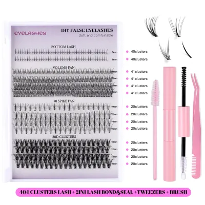 Women Simple Segmented Cluster False Eyelash Set with Glue and Tweezers Beauty Eyelashes
