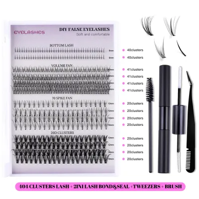 Women Simple Segmented Cluster False Eyelash Set with Glue and Tweezers Beauty Eyelashes