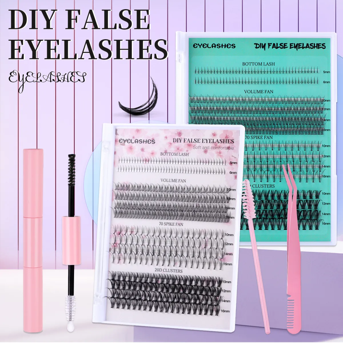 Women Simple Segmented Cluster False Eyelash Set with Glue and Tweezers Beauty Eyelashes