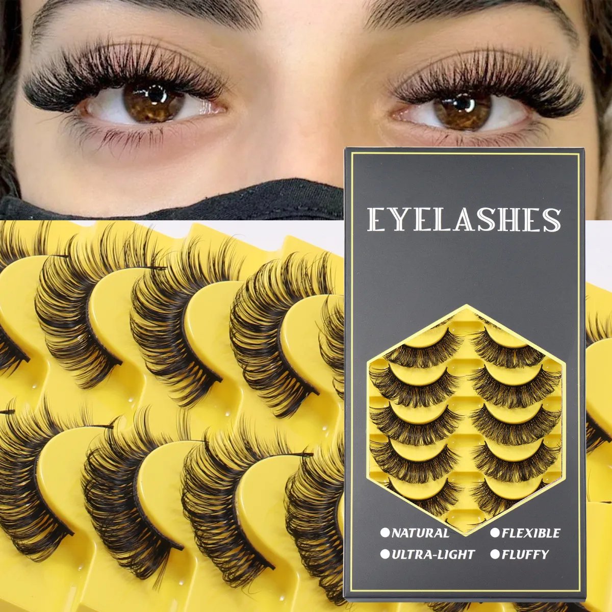 Women Simple Natural Soft Thick 10 Pairs False Eyelashes Chemical Fiber