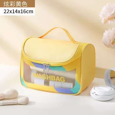 Women Simple Transparent Waterproof Large Capacity PU PVC Wash Cosmetic Bag Clamshell