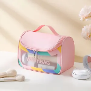 Women Simple Transparent Waterproof Large Capacity PU PVC Wash Cosmetic Bag Clamshell