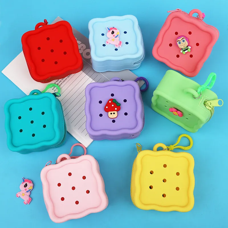 Women Cartoon Cute Mini Square Cave Coin Purse Silicone Solid Color