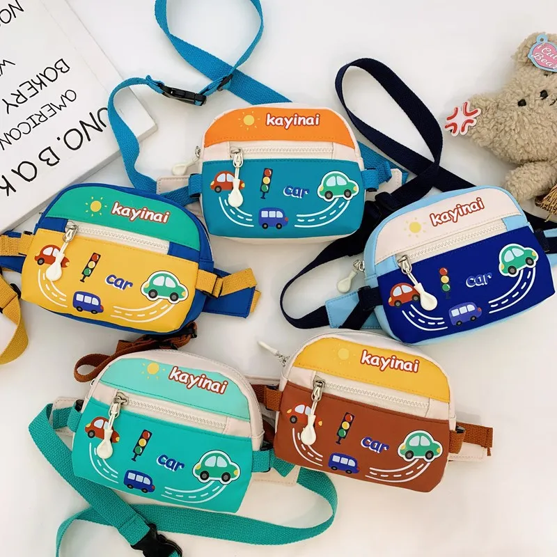 Kids Unisex Fashion Cute Cartoon Car Waist Chest Bag Nylon for Kindergarten