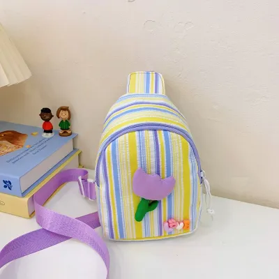 Kids Girls Fashion Casual Cute Flower Stripe Print Chest Bag