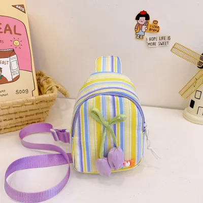 Kids Girls Fashion Casual Cute Flower Stripe Print PU Chest Bag