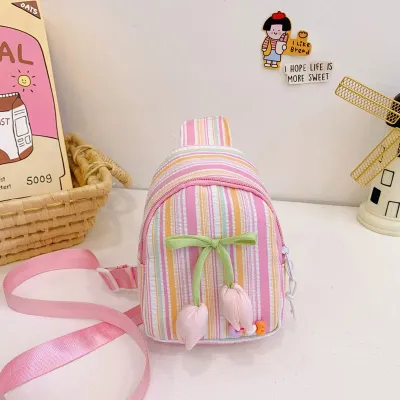 Kids Girls Fashion Casual Cute Flower Stripe Print PU Chest Bag