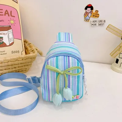 Kids Girls Fashion Casual Cute Flower Stripe Print PU Chest Bag