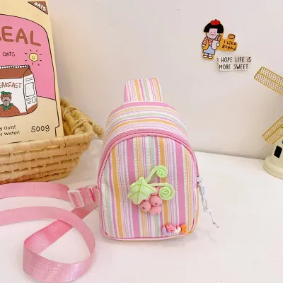 Kids Girls Fashion Casual Cute Flower Stripe Print PU Chest Bag