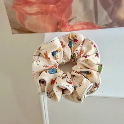 Women's Simple Tiny Flower Printed Fabric Large Intestine Hair Ring - High Elasticity