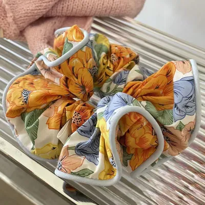 Women's Simple Tiny Flower Printed Fabric Large Intestine Hair Ring - High Elasticity