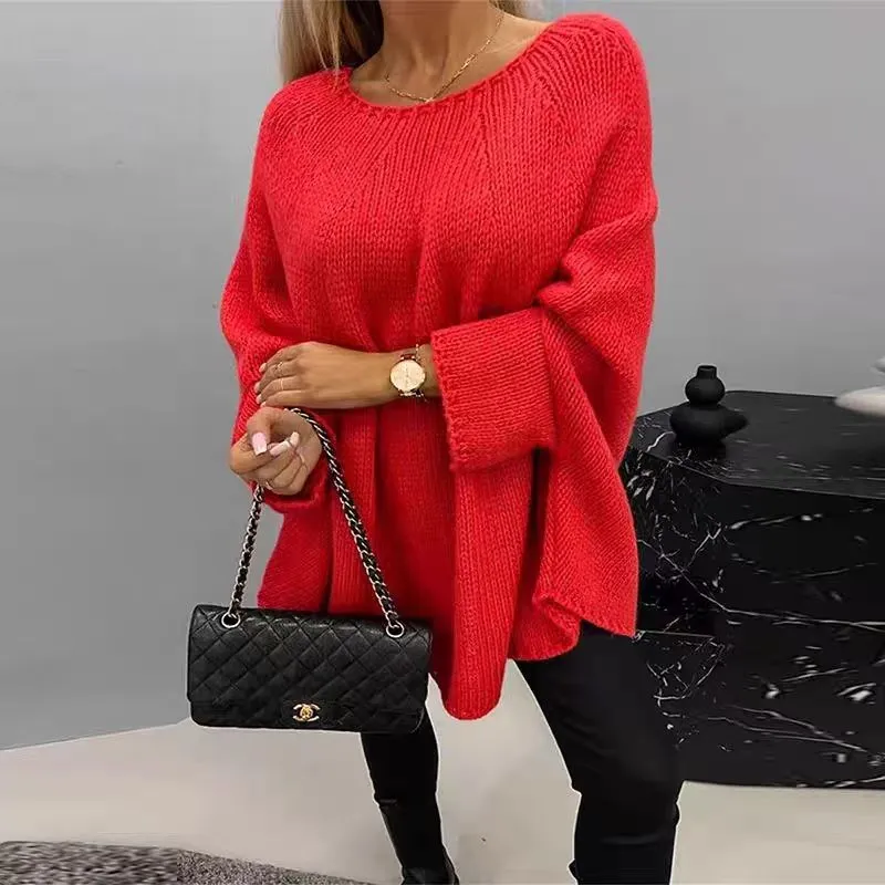Autumn Winter Women Fashion Cape Knitted Shawl Pullover