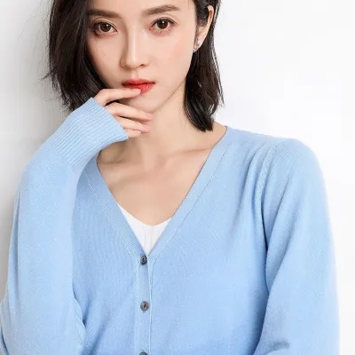 Autumn Winter Women V-Neck Long-Sleeved Knitted Cardigan Sweater