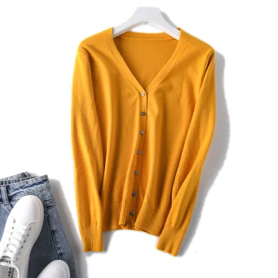 Autumn Winter Women V-Neck Long-Sleeved Knitted Cardigan Sweater