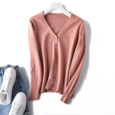Autumn Winter Women V-Neck Long-Sleeved Knitted Cardigan Sweater
