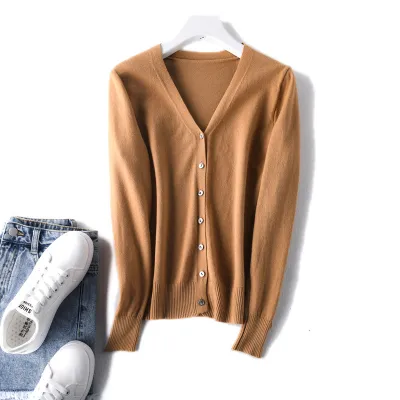 Autumn Winter Women V-Neck Long-Sleeved Knitted Cardigan Sweater