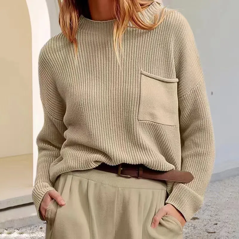 Autumn Winter Fashion Loose Casual Semi-High Collar Long Sleeve Sweater
