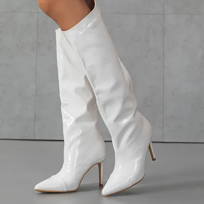 Women Fashion Plus Size Bright Patent Leather Pointed Toe High Boots