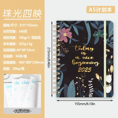 2025 Flowers English Plan Coil Notebook A5