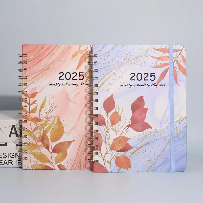 2025 Flowers English Plan Coil Notebook A5