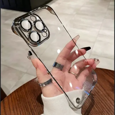 Simple And Stylish Borderless Electroplated Transparent With Lens Film iPhone 14 Protective Case