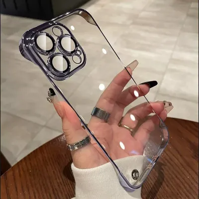 Simple And Stylish Borderless Electroplated Transparent With Lens Film iPhone 14 Protective Case
