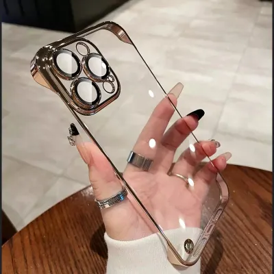 Simple And Stylish Borderless Electroplated Transparent With Lens Film iPhone 14 Protective Case