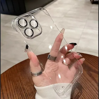 Simple And Stylish Borderless Electroplated Transparent With Lens Film iPhone 14 Protective Case