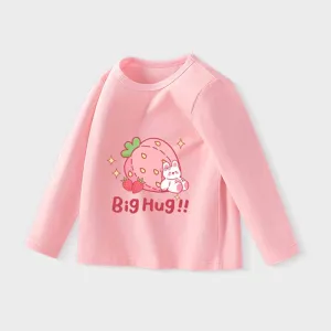 Girls Animal Cartoon Alphabet Print Long Sleeve T-Shirt Cotton 100% Casual All-Match