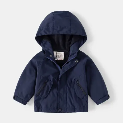 Kids Toddler Boys Autumn Winter Fashion Casual Solid Color Fleece Long Sleeve Hooded Jacket