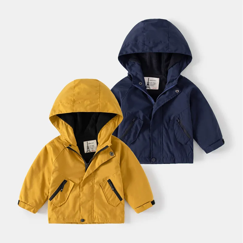 Kids Toddler Boys Autumn Winter Fashion Casual Solid Color Fleece Long Sleeve Hooded Jacket