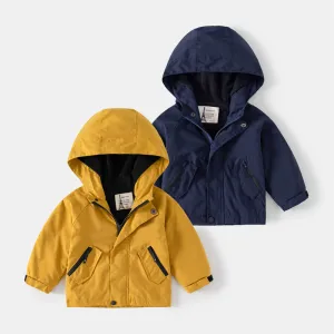 Kids Toddler Boys Autumn Winter Fashion Casual Solid Color Fleece Long Sleeve Hooded Jacket