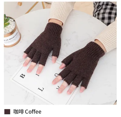 Autumn Winter Neutral Solid Warm Knitted Half-Finger Gloves