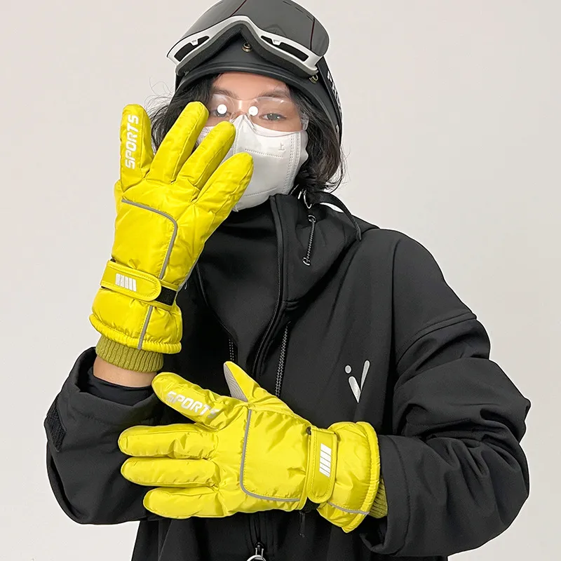 Neutral Fleece-Lined Thickened Cold-Proof Outdoor Sports Ski Gloves For Autumn And Winter