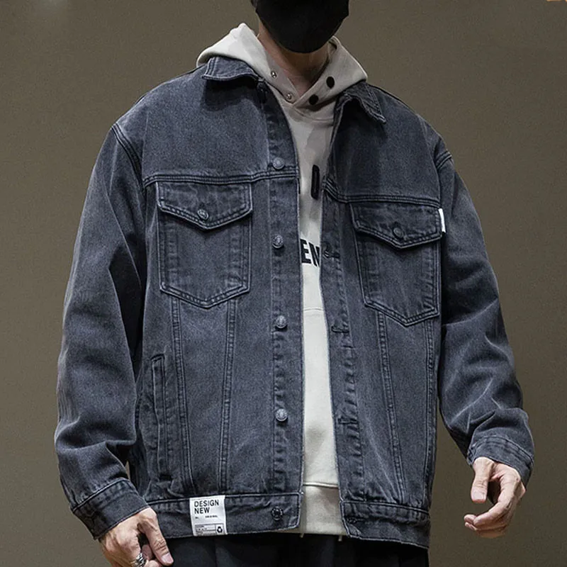 Men Fashion Casual Plus Size Long Sleeve Lapel Denim Jacket