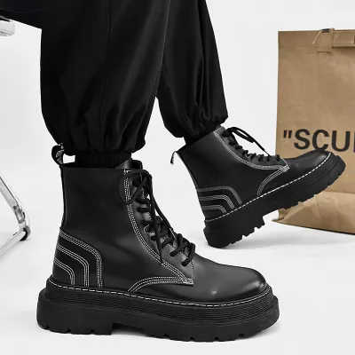 Men Fall Winter Fashion Casual British Style Lace-Up Thick-Soled Short Boots