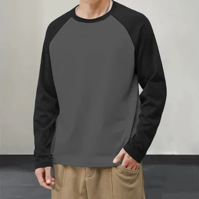Men Casual Versatile Sports Color Matching Plus Size Long Sleeve T-Shirt