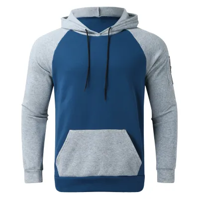 Men Spring Autumn Color Block Long Sleeve Hoodie Pullover with Crewneck