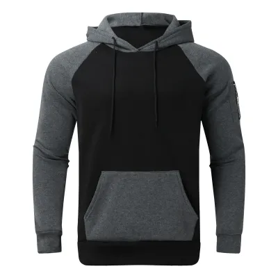 Men Spring Autumn Color Block Long Sleeve Hoodie Pullover with Crewneck