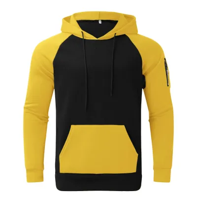 Men Spring Autumn Color Block Long Sleeve Hoodie Pullover with Crewneck