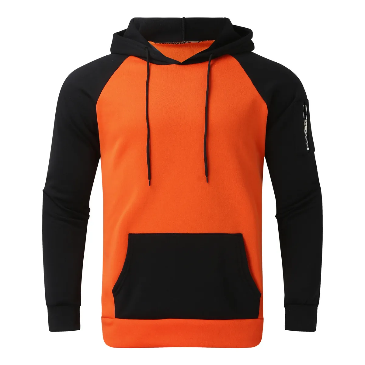 Men Spring Autumn Color Block Long Sleeve Hoodie Pullover with Crewneck