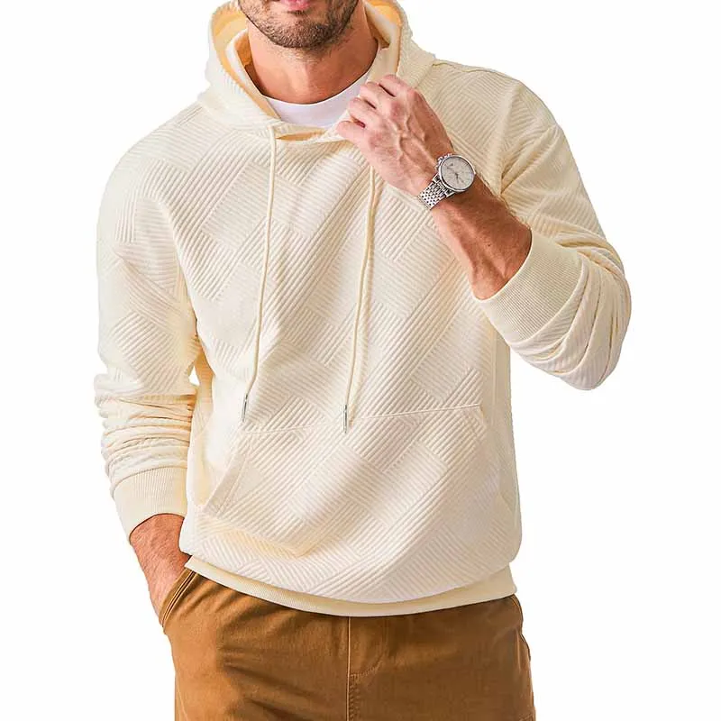Men Spring Autumn Loose Pullover Solid Color Rib-Knit Long Sleeve Hoodies