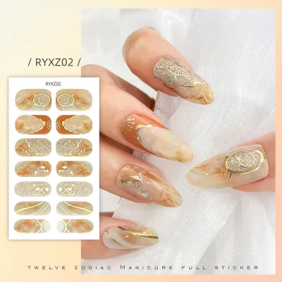 Vintage Twelve Constellation Zodiac Nail Art Stickers Marble Starry Sky Check Relief Star Four Mans