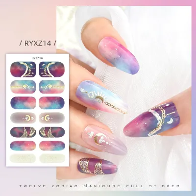 Vintage Twelve Constellation Zodiac Nail Art Stickers Marble Starry Sky Check Relief Star Four Mans